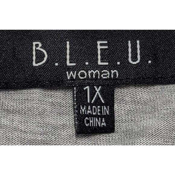B.L.E.U. Gray Heathered Faux Button Up Layered Top 1X Plus Lightweight Flowy - Picture 5 of 6